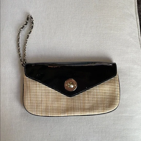 NWT Cole Haan Brielle Wristlet Black Patent/Straw - Picture 1 of 6